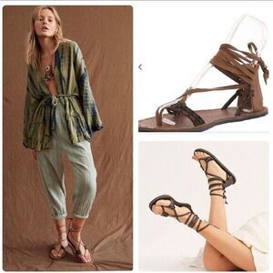 Free People La Jolla Wrap Sandals Shoes Brown Leather Size EU 37 US 6.5